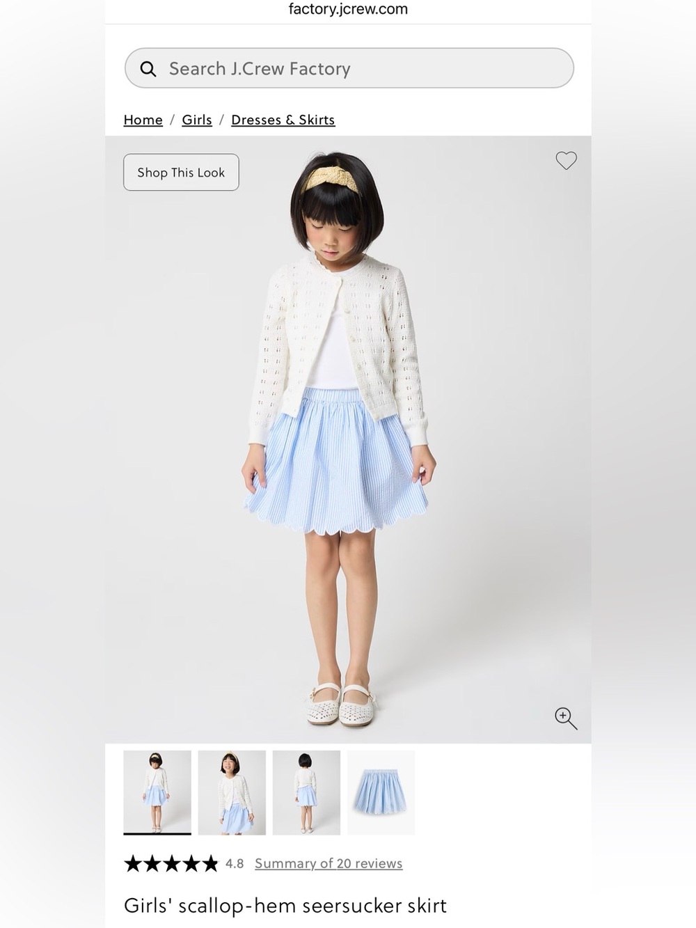 NWT! J. Crew Factory Girls' scallop-hem seersucker skirt. Size 8